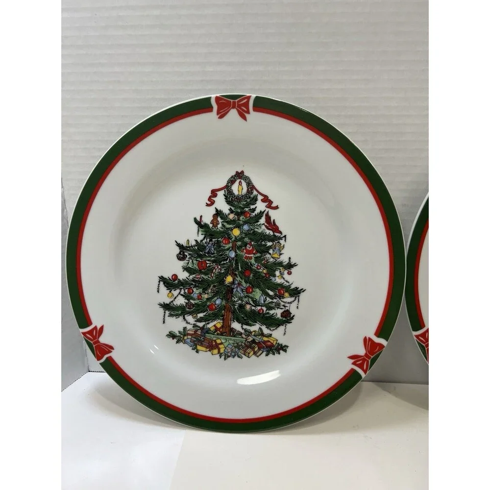 Ribbons And Tree Topco Set Of 5 Porcelain Dinner Plates Christmas Tree MS DWS